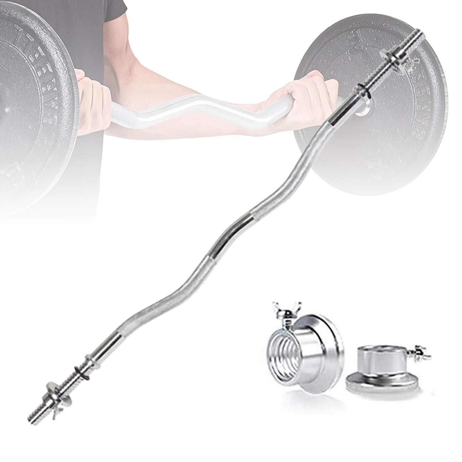 Amazon | 120/150cm ダンベルシャフト、25mmクロム カールバー